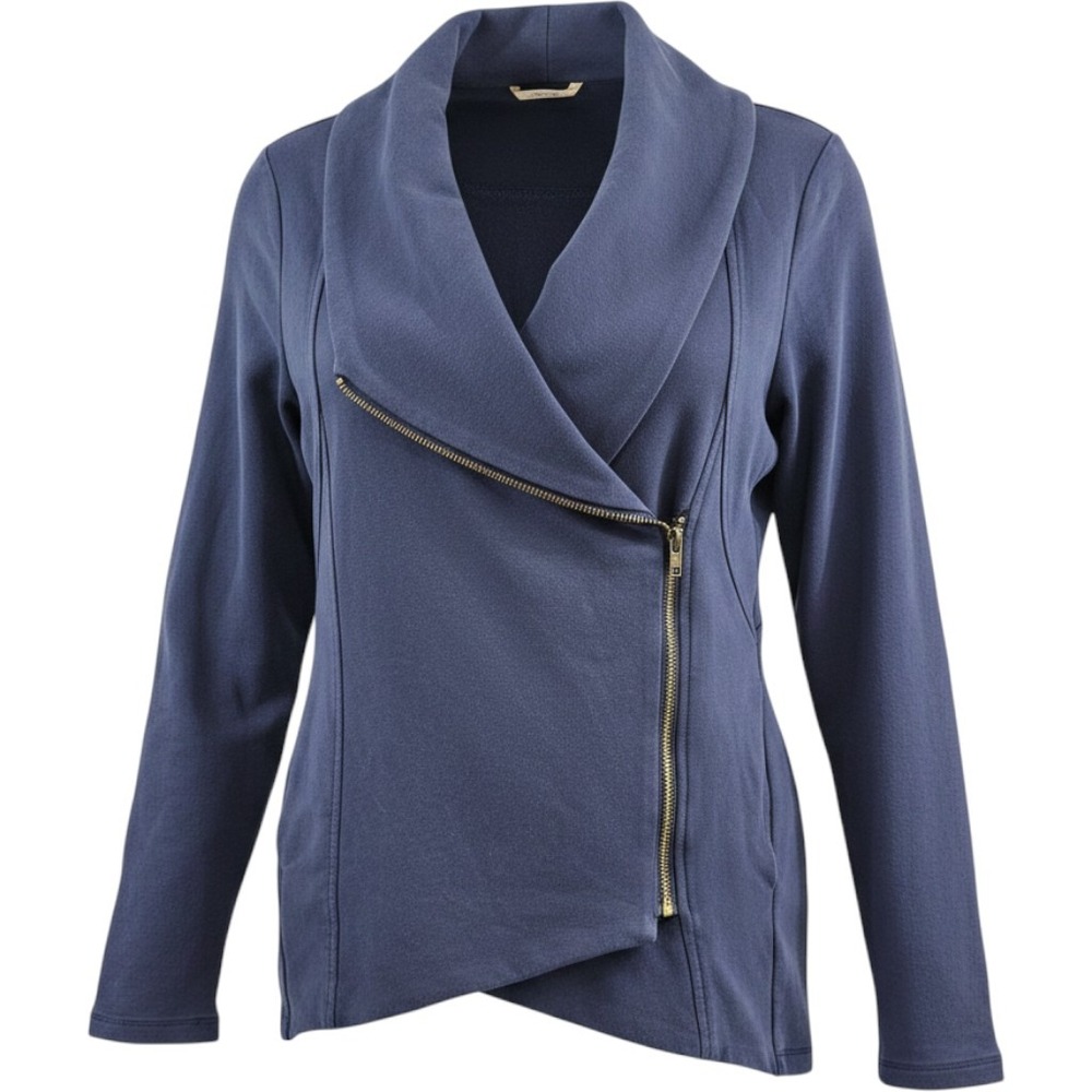 My Beloved Asymmetrical Zip Wrap Jacket Womens Medium Blue Shawl Collar Pockets